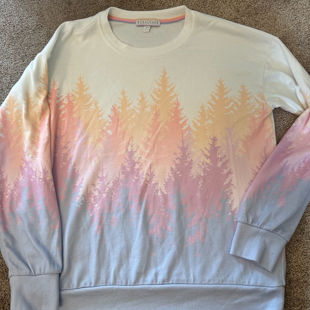 P.J. Salvage Cream and Pink Crew Neck Sweater with Nature-Inspired Design